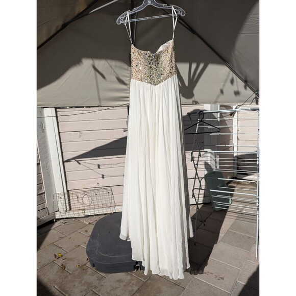 Prom Dress: Strapless, White W/ Gold Sz 10 Royal Queen Collection - Picture 10 of 16